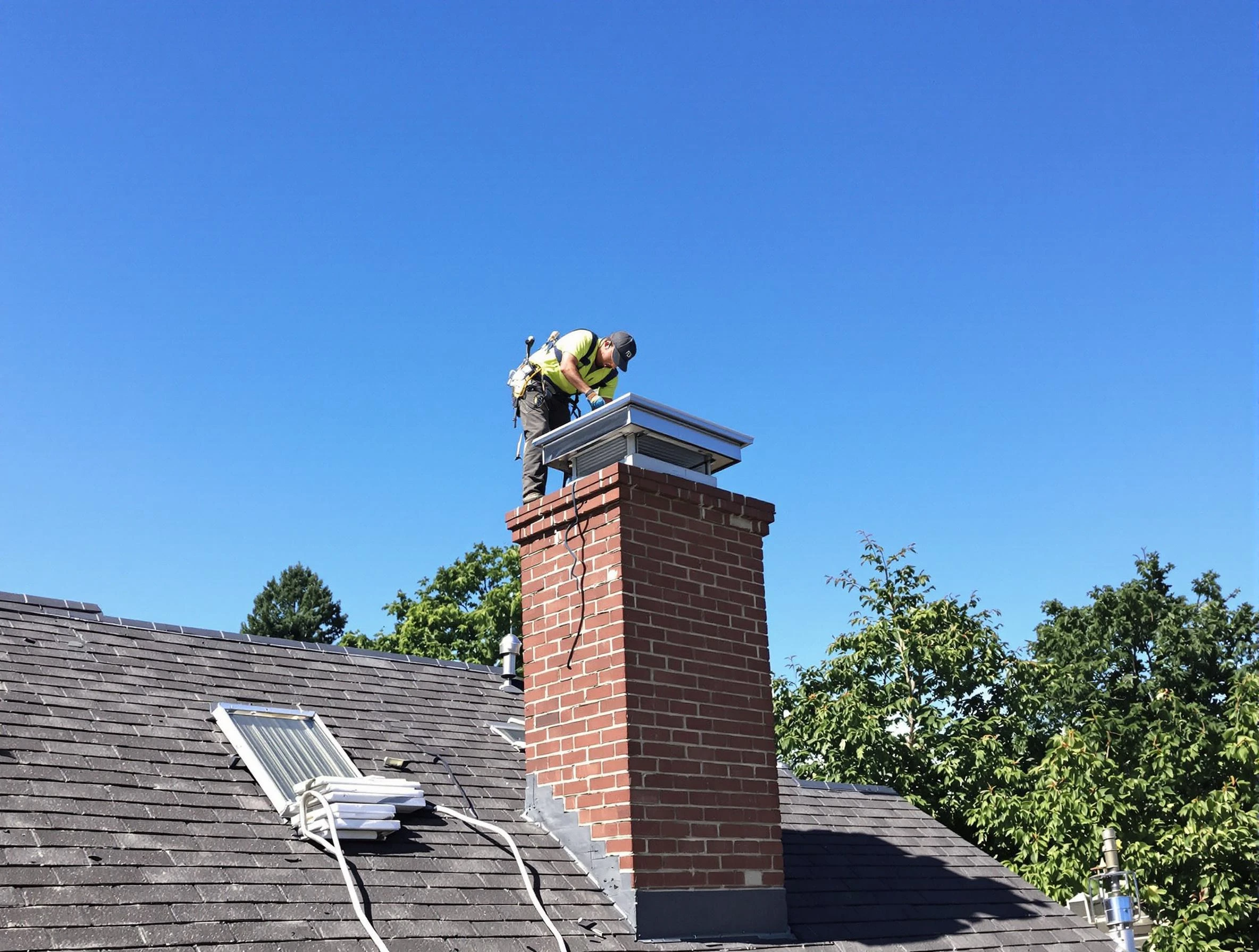 Lewisburg Chimney Sweep technician measuring a chimney cap in Lewisburg, TN