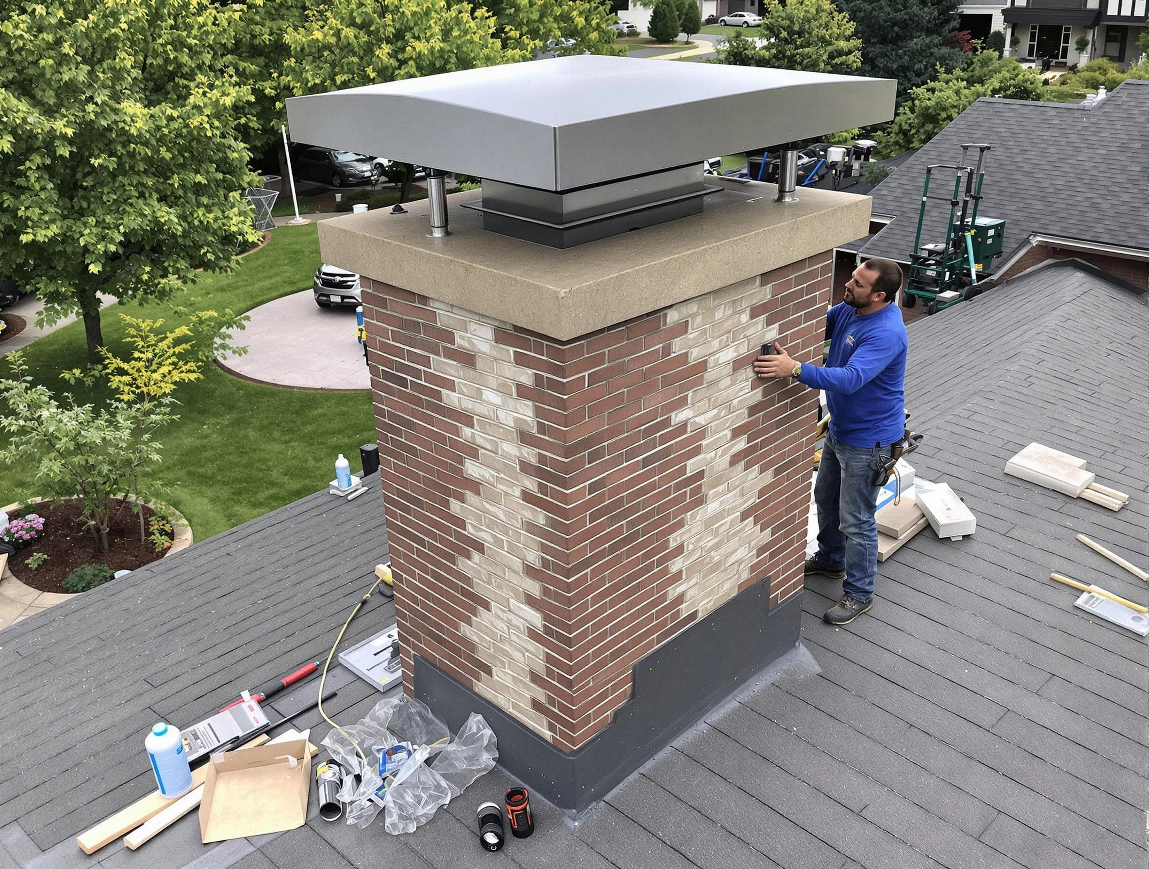 Lewisburg Chimney Sweep team working on a custom chimney remodel in Lewisburg, TN
